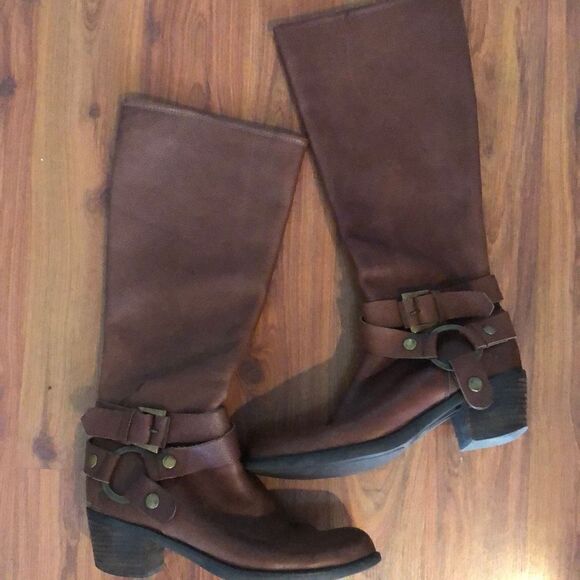 Pollini Brown high leather Moto boots size 8 - Picture 1 of 7